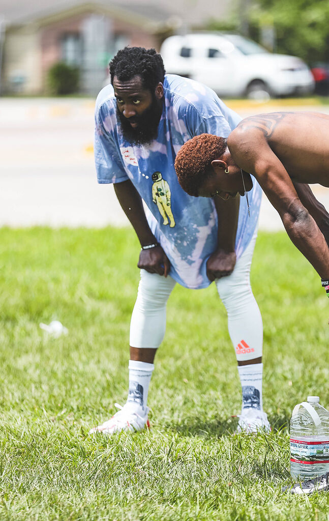 James Harden and Cjay Boone work out